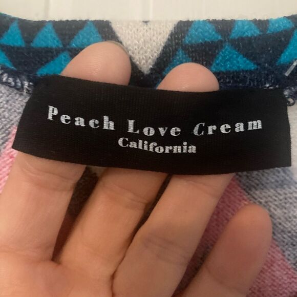 PEACH LOVE CREAM CALIFORNIA Chevron Dress Blue Pink Black White Size M - Picture 8 of 9